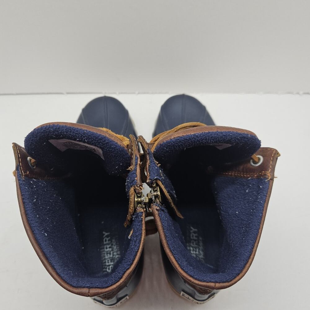 Sperry Saltwater Brown Leather and Navy Duck Rain Winter Boots Size 6 STS91175 - Picture 5 of 7